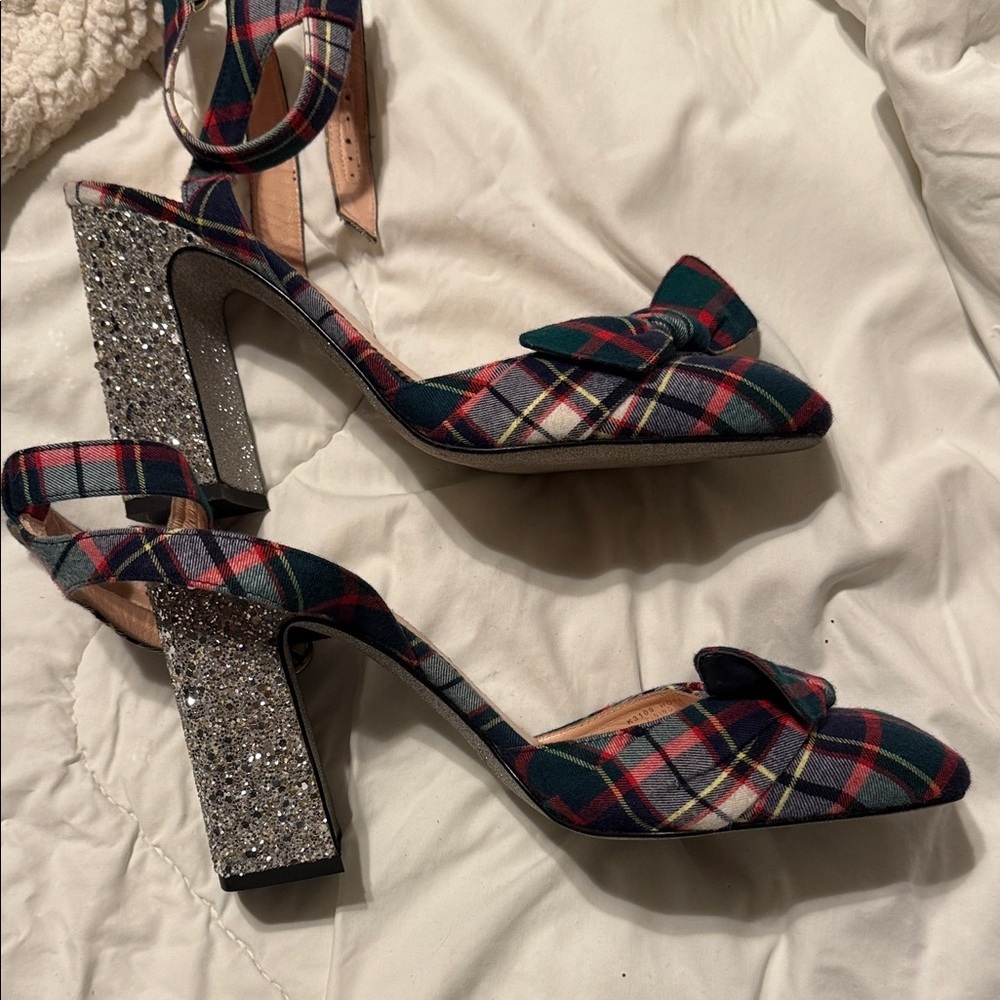 🪲 RARE J. Crew Harlow Plaid and Glitter Heels Plaid Festive holiday 10.5 - Picture 6 of 14
